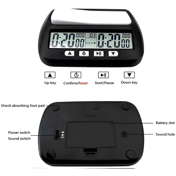 VINJOE Chess Clock Digital Chess Timer Professional for Board Games,Portable Digital Chess Clock & Game Timer with Basic,Bonus,Delay and Positive Time Features Best Gifts for Christmas(Without Battery - 4