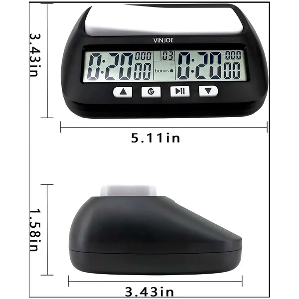 VINJOE Chess Clock Digital Chess Timer Professional for Board Games,Portable Digital Chess Clock & Game Timer with Basic,Bonus,Delay and Positive Time Features Best Gifts for Christmas(Without Battery - 7