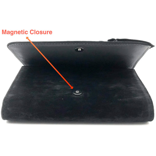 ELEGANT PREMIUM EVENING CLUTCH BAG WITH ADJUSTABLE SHOULDER CHAIN, SNAP CLOSURE & SMOOTH INNER SATIN (28 CMS x 18 CMS) (Black) - 3