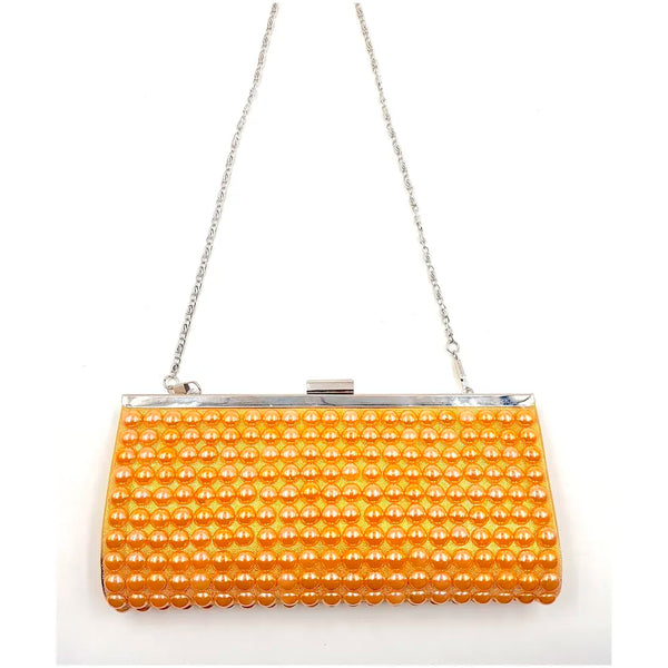 Gold Clutch Bag With Pearls Design - 6
