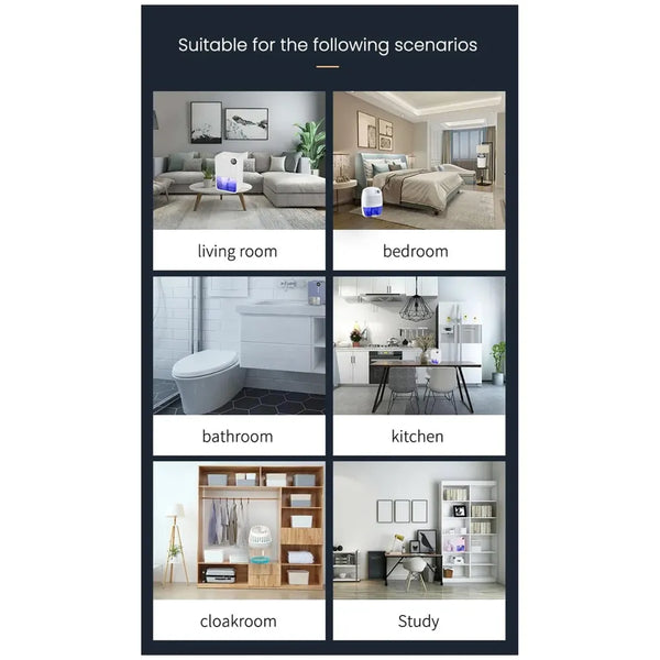 cjc Dehumidifiers for bedroom 40 OZ Water Tank with Digital display Auto-Off, Portable Small Dehumidifier for Room,Bathroom,RV,Basement, Closet 500 sq.ft,7 Colors LED Light (Black) - 8