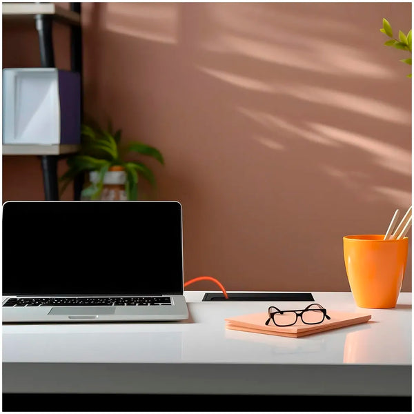 28 Cm Aluminum Office Desk Wire Cable Hole Cover with Dust Proof Brushes for Computers Work Rectangular Metal Organizer Stylish Desk Accessory Wire Manager Concealed. 280 mm x 80 mm Black - 2