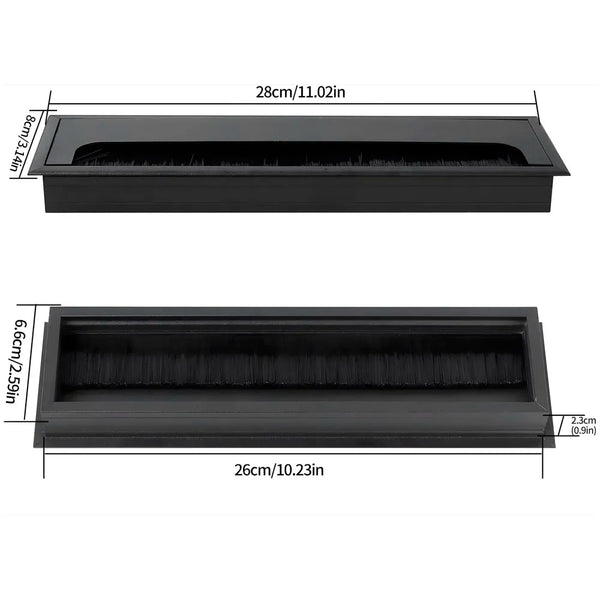 28 Cm Aluminum Office Desk Wire Cable Hole Cover with Dust Proof Brushes for Computers Work Rectangular Metal Organizer Stylish Desk Accessory Wire Manager Concealed. 280 mm x 80 mm Black - 4