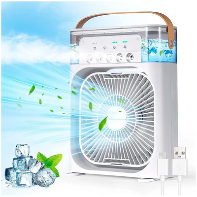 Big Portable Mist Fan, Cooling Fan LED Light, Air Conditioner Water Fan USB Desk with 3 Mist Spray Personal Evaporative Air Cooler Ice Fan for Bedroom, Office, Dorm Work