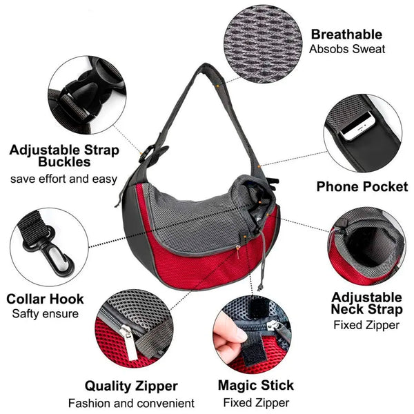 24x7 eMall® Pet Sling Carrier - Small Dog Cat Sling Pet Carrier Bag Safe Comfortable Adjustable Pouch Single Shoulder Carry Tote Handbag for Pets Upto 10 Kgs. (Red) 18 x10 Inch - 7