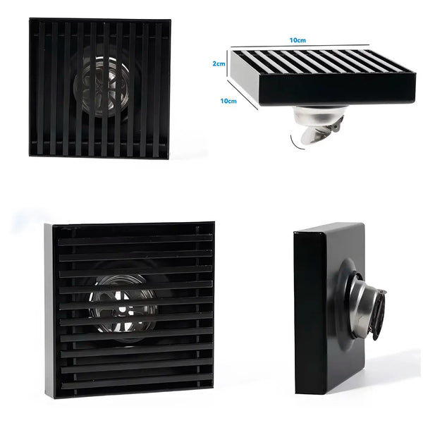 Black Floor Drain Jali 4 x 4 Inches Tile Insert Floor Drain, SS, Shower Drain Channel Tile Drain with Cockroach Trap Concealed Matt Black - 3