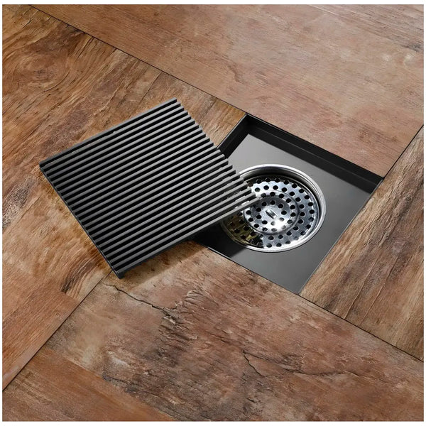 Black Floor Drain Jali 4 x 4 Inches Tile Insert Floor Drain, SS, Shower Drain Channel Tile Drain with Cockroach Trap Concealed Matt Black - 5