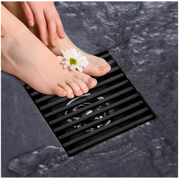Black Floor Drain Jali 4 x 4 Inches Tile Insert Floor Drain, SS, Shower Drain Channel Tile Drain with Cockroach Trap Concealed Matt Black - 7