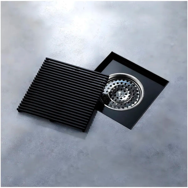 Black Floor Drain Jali 4 x 4 Inches Tile Insert Floor Drain, SS, Shower Drain Channel Tile Drain with Cockroach Trap Concealed Matt Black - 9