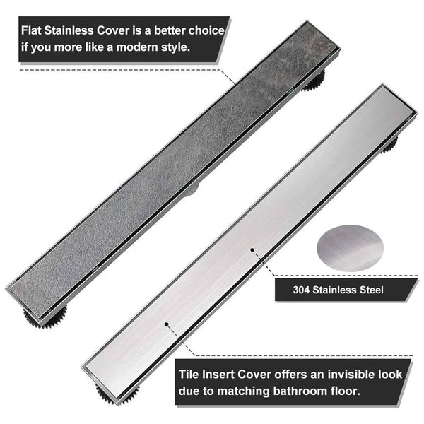 Silver Drain 24 x 4 Inches Tile Insert Floor Drain, 304 Stainless Steel Shower Drain Channel Waste Water Floor Drain for Concealed Tile Drain Channel Cockroach Trap 60 Cm (Side Hole) - 4