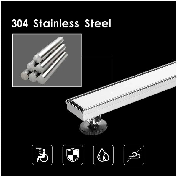 Silver Drain 24 x 4 Inches Tile Insert Floor Drain, 304 Stainless Steel Shower Drain Channel Waste Water Floor Drain for Concealed Tile Drain Channel Cockroach Trap 60 Cm (Side Hole) - 7
