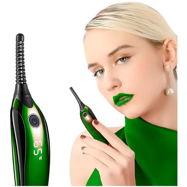 Automatic Heated Eyelash Curlers, Electric Eyelash Curler, LED Display 4 Temperature Settings, 48Hrs Long Lasting Lash Curler Green