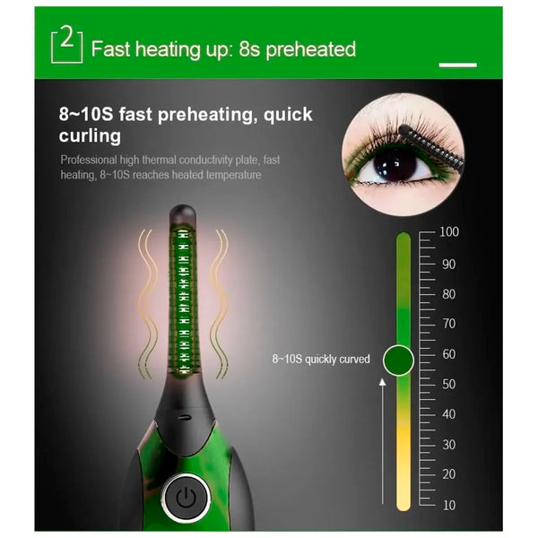 Automatic Heated Eyelash Curlers, Electric Eyelash Curler, LED Display 4 Temperature Settings, 48Hrs Long Lasting Lash Curler Green - 3