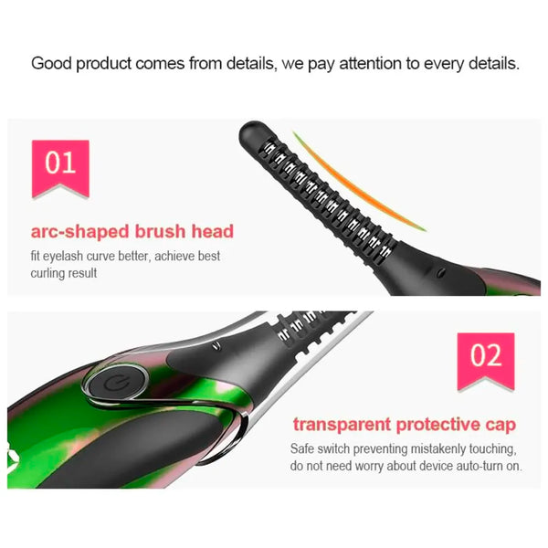 Automatic Heated Eyelash Curlers, Electric Eyelash Curler, LED Display 4 Temperature Settings, 48Hrs Long Lasting Lash Curler Green - 8