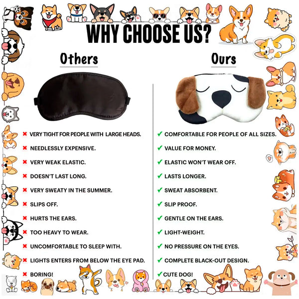 Fabric Cute White Dog Cartoon Printed Super Soft And Comfortable Eye Shade Complete Black-Out Design, Snooze, Slumber, Hibernate For Proper Sleep, Travel - 3