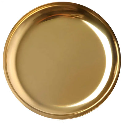 12 Inch Large Gold Plate Stainless Steel for Dinner, Food, Puja, Arti Thali Golden Colour, 30 CM, 1 Piece