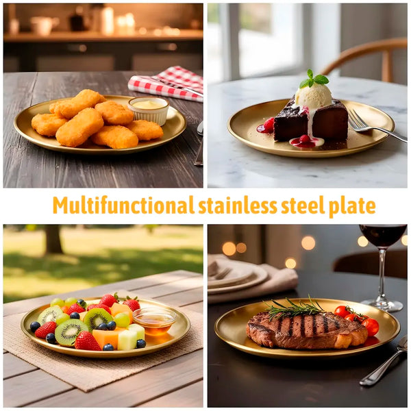 12 Inch Large Gold Plate Stainless Steel for Dinner, Food, Puja, Arti Thali Golden Colour, 30 CM, 1 Piece - 2
