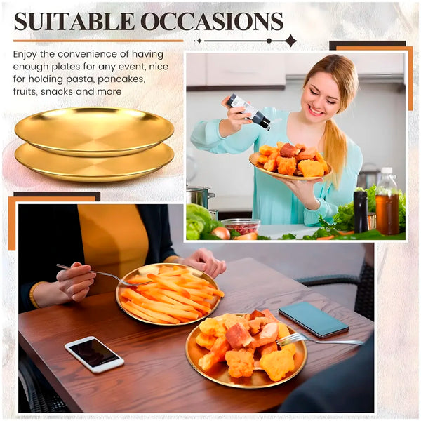 12 Inch Large Gold Plate Stainless Steel for Dinner, Food, Puja, Arti Thali Golden Colour, 30 CM, 1 Piece - 5