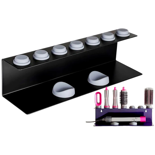 Hair Dryer Holder Compatible with Dyson Airwrap Accessories Holder Wall mount. 7 Slot silicone Holder Counter Top for Homes And Salons. Carbon Steel – 15.4 x 4.3 x 3.9 Inch, Black
