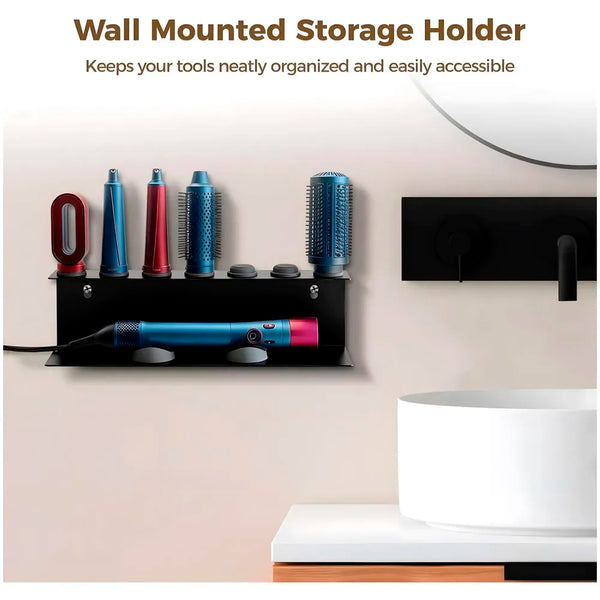 Hair Dryer Holder Compatible with Dyson Airwrap Accessories Holder Wall mount. 7 Slot silicone Holder Counter Top for Homes And Salons. Carbon Steel – 15.4 x 4.3 x 3.9 Inch, Black - 2