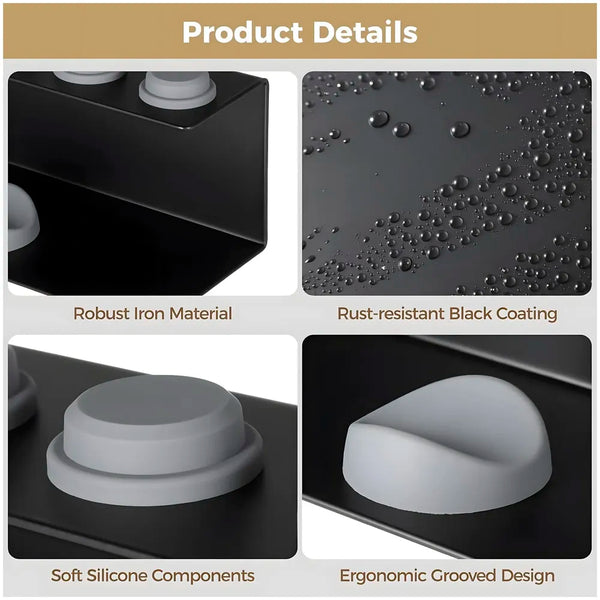 Hair Dryer Holder Compatible with Dyson Airwrap Accessories Holder Wall mount. 7 Slot silicone Holder Counter Top for Homes And Salons. Carbon Steel – 15.4 x 4.3 x 3.9 Inch, Black - 6