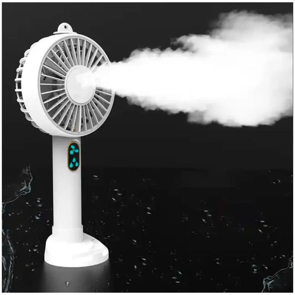 Hand mist fan water fan Handheld Spray Fan With Water Misting Desk Fan with 3 Speeds & 55 ML Portable Water Tank With LED Light And Stand Mobile Holder – 21 Cm x 10 Cm
