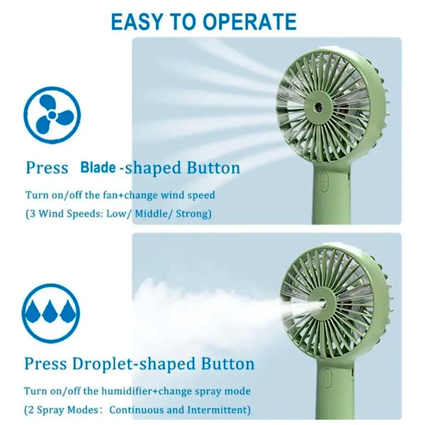 Hand mist fan water fan Handheld Spray Fan With Water Misting Desk Fan with 3 Speeds & 55 ML Portable Water Tank With LED Light And Stand Mobile Holder – 21 Cm x 10 Cm - 5