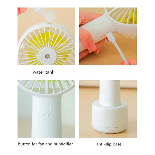 Hand mist fan water fan Handheld Spray Fan With Water Misting Desk Fan with 3 Speeds & 55 ML Portable Water Tank With LED Light And Stand Mobile Holder – 21 Cm x 10 Cm - 7