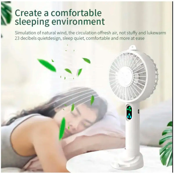 Hand mist fan water fan Handheld Spray Fan With Water Misting Desk Fan with 3 Speeds & 55 ML Portable Water Tank With LED Light And Stand Mobile Holder – 21 Cm x 10 Cm - 8