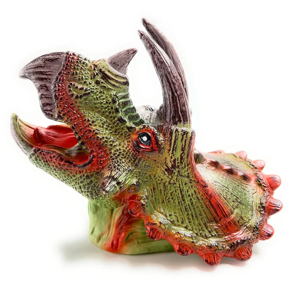 Triceratops Dinosaur Hand Puppet Brown Toys, Soft Rubber Realistic Raptor Dinosaur Head - 2