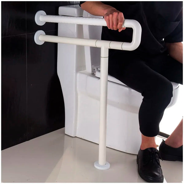 Wall Mounted Stainless Steel Grab Bar Rails with Anti-Slip Nylon Grip & Floor Support- 24 inches | Bathroom Bar for the Elderly, Pregnant Women and Handicap - 2