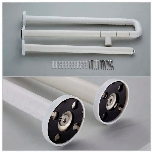 Wall Mounted Stainless Steel Grab Bar Rails with Anti-Slip Nylon Grip & Floor Support- 24 inches | Bathroom Bar for the Elderly, Pregnant Women and Handicap - 4