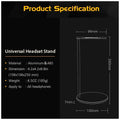 Headphone Stand Headset Holder Earphone Stand with Aluminum Supporting Bar Flexible Headrest ABS Solid Base for All Headphones Size (Round) - 5
