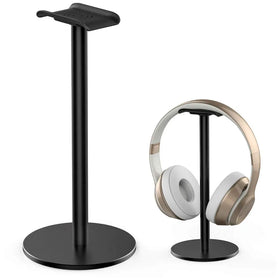 Headphone Stand Headset Holder Earphone Stand with Aluminum Supporting Bar Flexible Headrest ABS Solid Base for All Headphones Size (Round black)