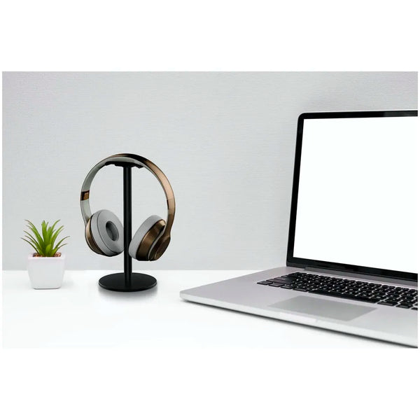 Headphone Stand Headset Holder Earphone Stand with Aluminum Supporting Bar Flexible Headrest ABS Solid Base for All Headphones Size (Round black) - 5