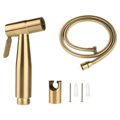 Brass Gold Health Faucet, Heavy Commode Shower, Bidget Golden Faucet with Metal 1.4 Meter Hose Bathroom Complete Set Jet Spray