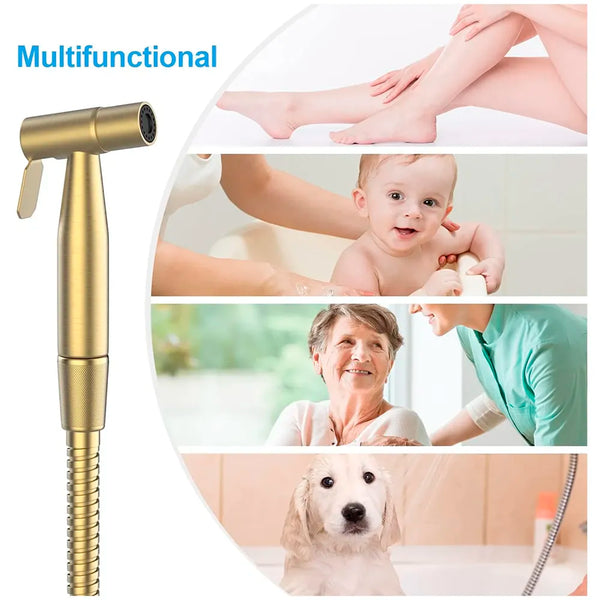 Brass Gold Health Faucet, Heavy Commode Shower, Bidget Golden Faucet with Metal 1.4 Meter Hose Bathroom Complete Set Jet Spray - 2