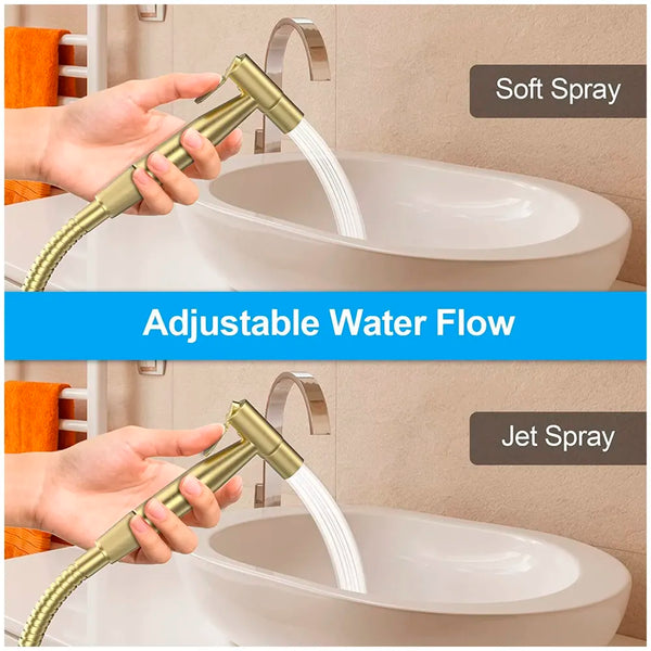 Brass Gold Health Faucet, Heavy Commode Shower, Bidget Golden Faucet with Metal 1.4 Meter Hose Bathroom Complete Set Jet Spray - 3