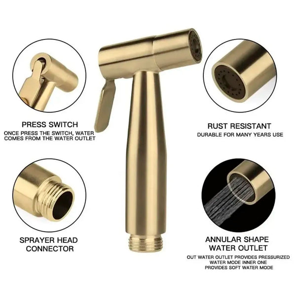 Brass Gold Health Faucet, Heavy Commode Shower, Bidget Golden Faucet with Metal 1.4 Meter Hose Bathroom Complete Set Jet Spray - 4