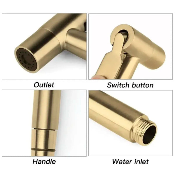 Brass Gold Health Faucet, Heavy Commode Shower, Bidget Golden Faucet with Metal 1.4 Meter Hose Bathroom Complete Set Jet Spray - 5