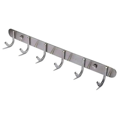 Hook Rack Wall Mounted, Heavy Duty Hook Rail with 6 Round Hooks, 6 - Pronged Hook Rail (Steel Pack of 1)