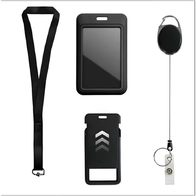 3 in 1 Id Card Holder Badge Holder with Lanyard and Retractable Wire Reel Carabiner for Company Corporate Hospitals Doctors Proximity Key Card Holder Visitors Pass