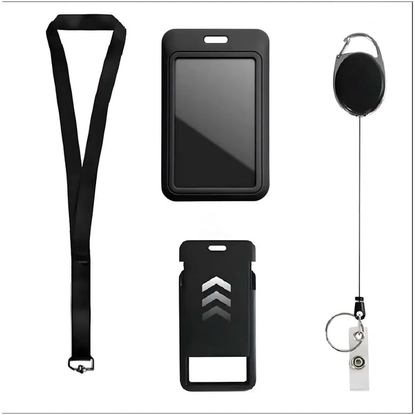 3 in 1 Id Card Holder Badge Holder with Lanyard and Retractable Wire Reel Carabiner for Company Corporate Hospitals Doctors Proximity Key Card Holder Visitors Pass