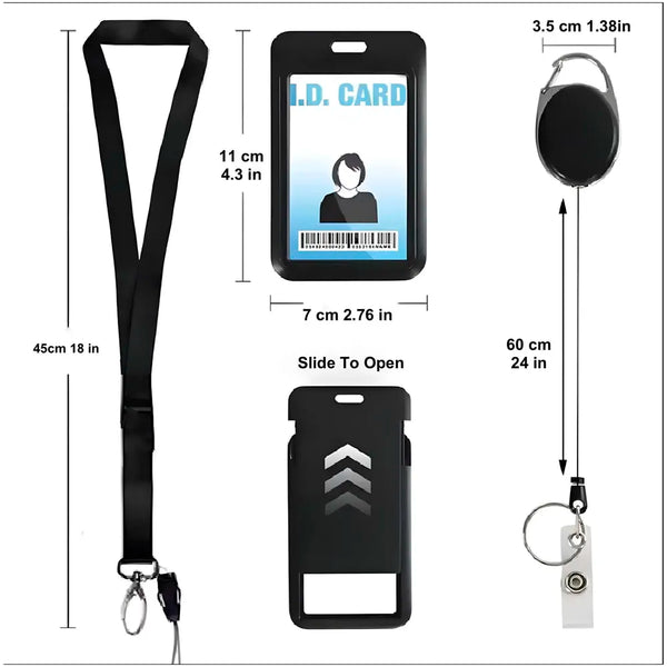 3 in 1 Id Card Holder Badge Holder with Lanyard and Retractable Wire Reel Carabiner for Company Corporate Hospitals Doctors Proximity Key Card Holder Visitors Pass - 3