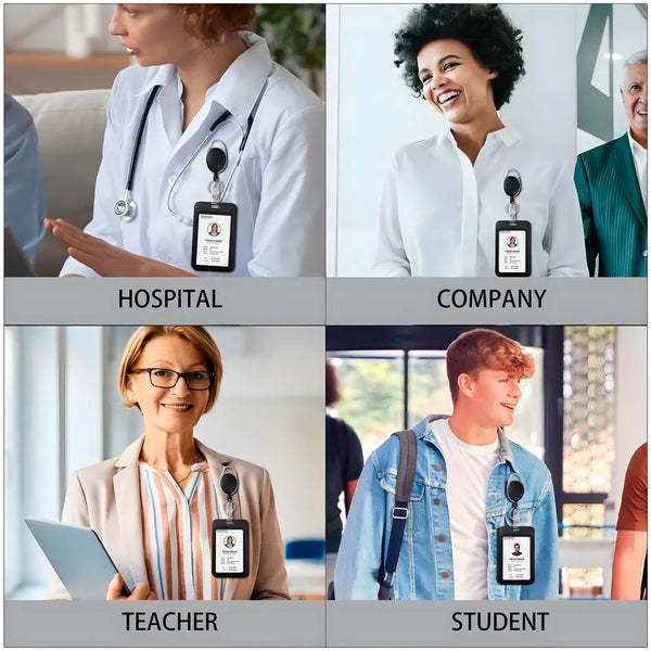 3 in 1 Id Card Holder Badge Holder with Lanyard and Retractable Wire Reel Carabiner for Company Corporate Hospitals Doctors Proximity Key Card Holder Visitors Pass - 4