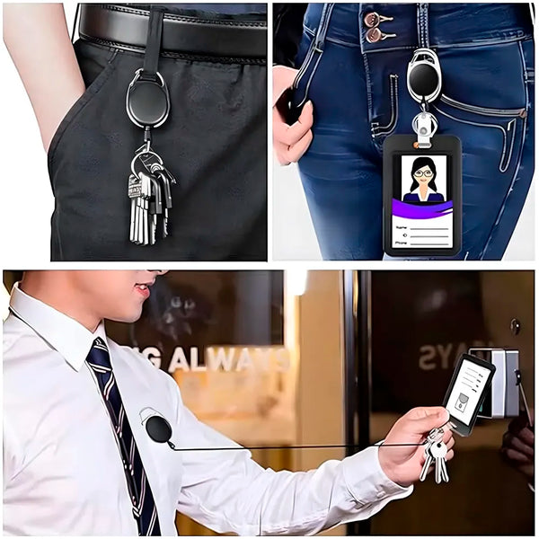 3 in 1 Id Card Holder Badge Holder with Lanyard and Retractable Wire Reel Carabiner for Company Corporate Hospitals Doctors Proximity Key Card Holder Visitors Pass - 9