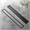Black Floor Drain, 24 x 4 Inches, Stainless Steel, Brushed Finish, Tile Insert, Cockroach Trap, 60 Cm Center Hole - 2