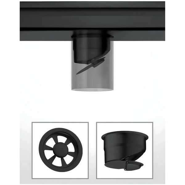 Black Floor Drain, 24 x 4 Inches, Stainless Steel, Brushed Finish, Tile Insert, Cockroach Trap, 60 Cm Center Hole - 8