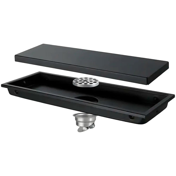 Black Floor Drain, 24 x 4 Inches, Stainless Steel, Brushed Finish, Tile Insert, Cockroach Trap, 60 Cm Center Hole - 9