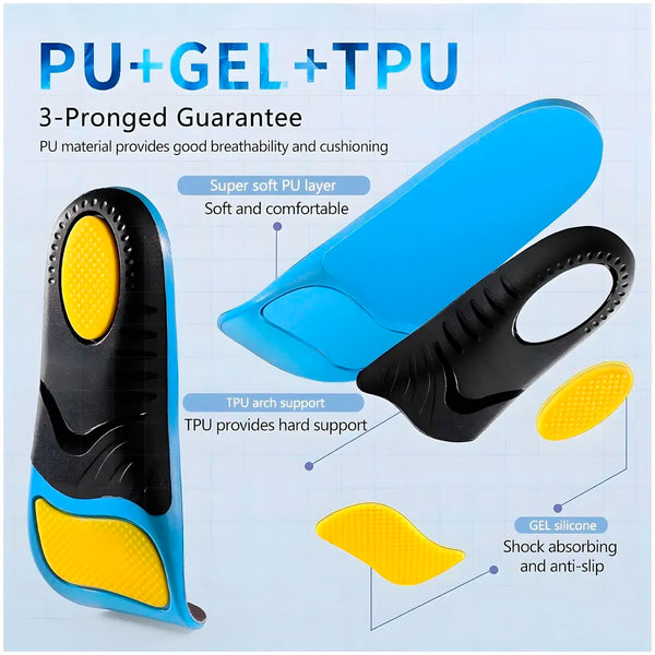 Insoles for Flat Feet Plantar Fasciitis for Men & Women – Arch Support Orthotic Gel Insoles with Shock Absorption, Achilles Tendonitis, Heel Spur & Foot Pain Relief – Blue & Black - 35- 38 Euro Size (43-46 Euro) - 2